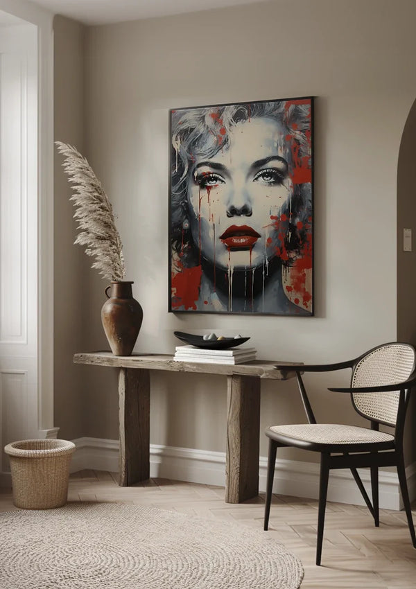 Frauenporträt Rote Lippen Graffiti Street Art Gemälde