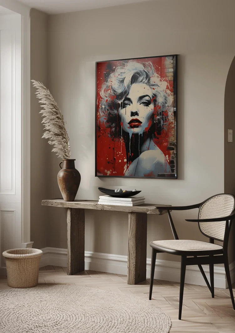 Black and White Female Portrait Red Lips Pop Art Painting