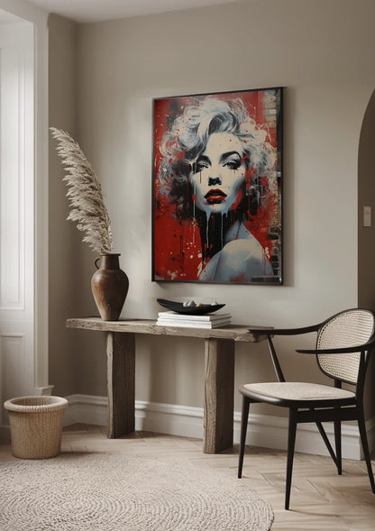 Black and White Female Portrait Red Lips Pop Art Painting