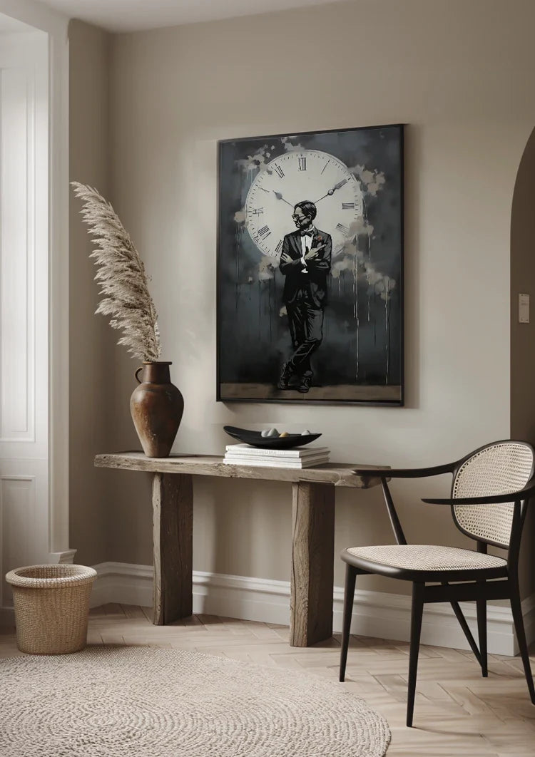 Man in Suit by Big Clock Graffiti Street Art Painting