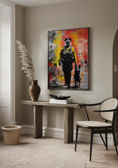 Police Officer with German Shepherd Colorful Graffiti Street Art Painting