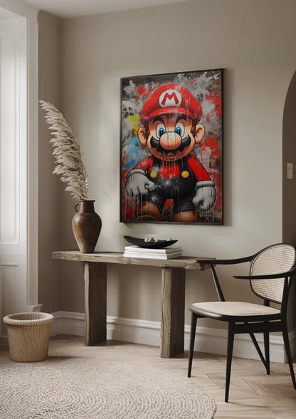 Mario Graffiti Straatkunst Kleurrijk Verfdrip Pop Art Schilderij