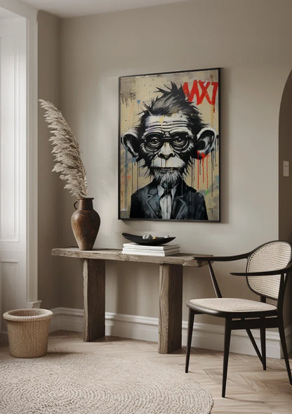 Monkey in Suit with Glasses Street Art Painting