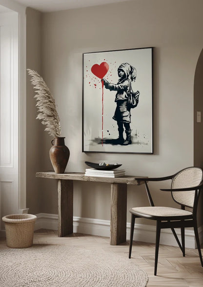 Meisje met Rood Hartballon Banksy Stijl Schilderij