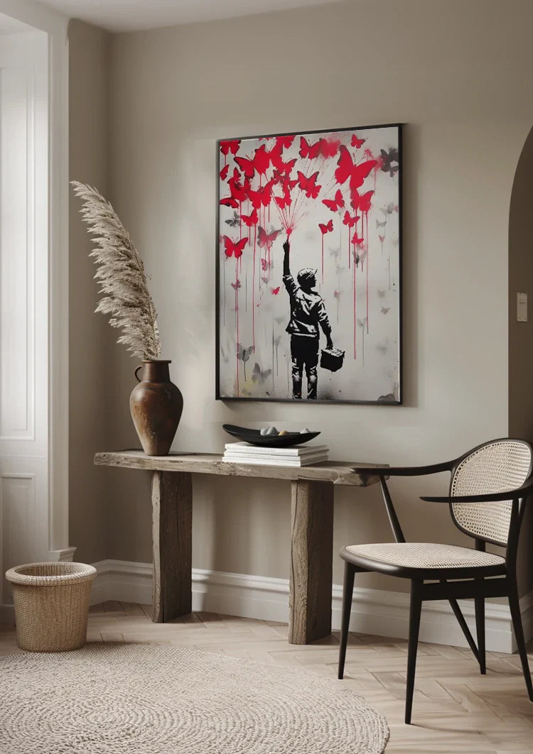 Boy with Butterflies Silhouette Street Art Painting