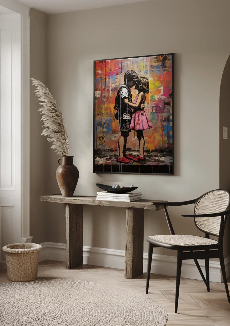 Two Children Together Colorful Street Art Painting