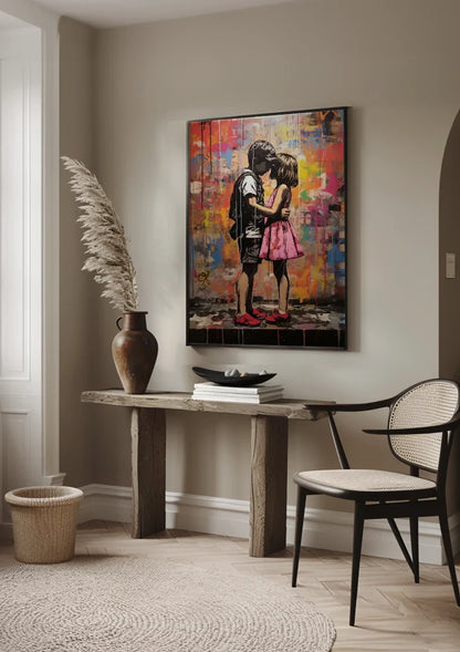 Two Children Together Colorful Street Art Painting