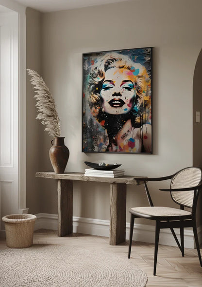 Marilyn Monroe Portrait with Colorful Paint Accents Painting