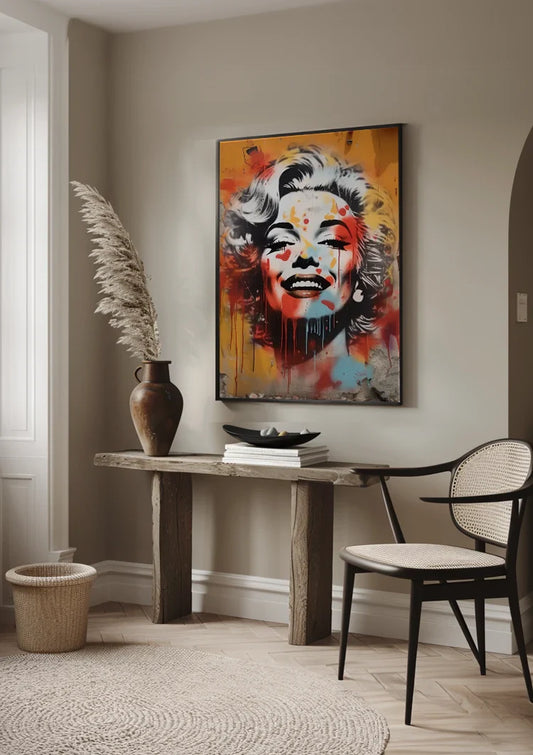 Marilyn Monroe Graffiti Portret Oranje Rood Canvas Schilderij