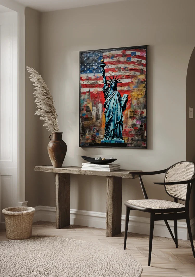 Statue of Liberty New York American Flag Pop Art Painting