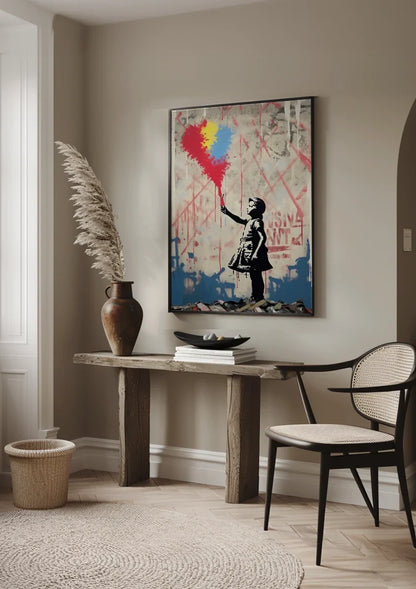 Girl with Colorful Balloons Banksy Style Painting
