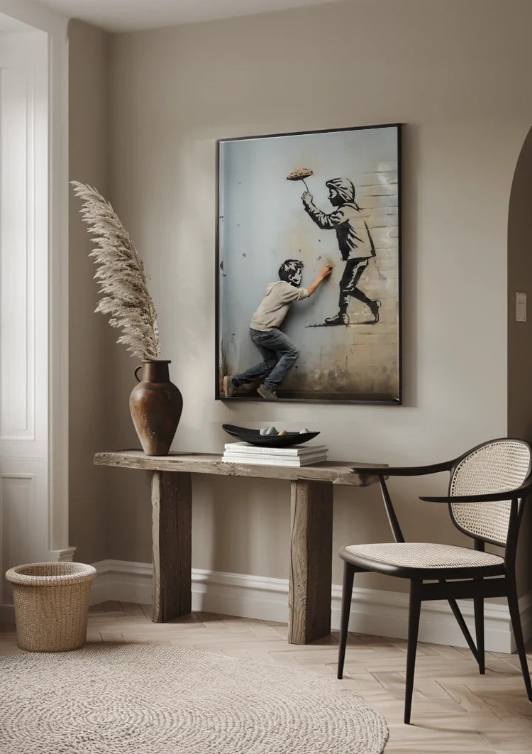 Graffiti Artist Paints Figure on Wall Street Art Painting