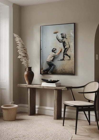 Graffiti Artist Paints Figure on Wall Street Art Painting