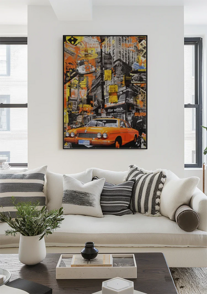 Orange Vintage Car Street Scene Pop Art Painting