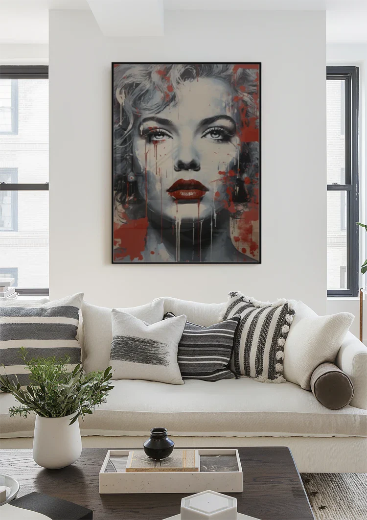 Frauenporträt Rote Lippen Graffiti Street Art Gemälde