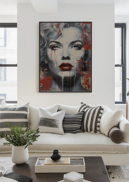 Frauenporträt Rote Lippen Graffiti Street Art Gemälde