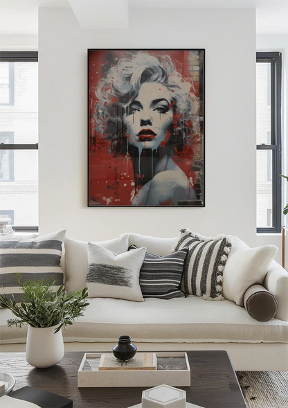 Black and White Female Portrait Red Lips Pop Art Painting
