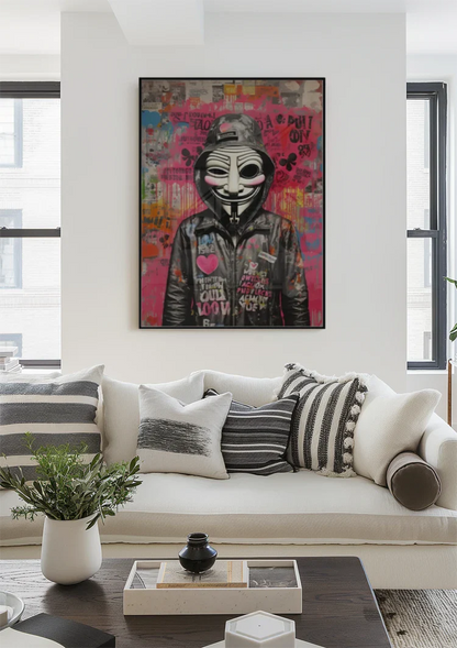 Person mit Guy-Fawkes-Maske Graffiti Streetart Gemälde