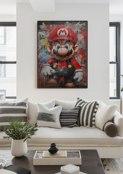 Mario Graffiti Straatkunst Kleurrijk Verfdrip Pop Art Schilderij