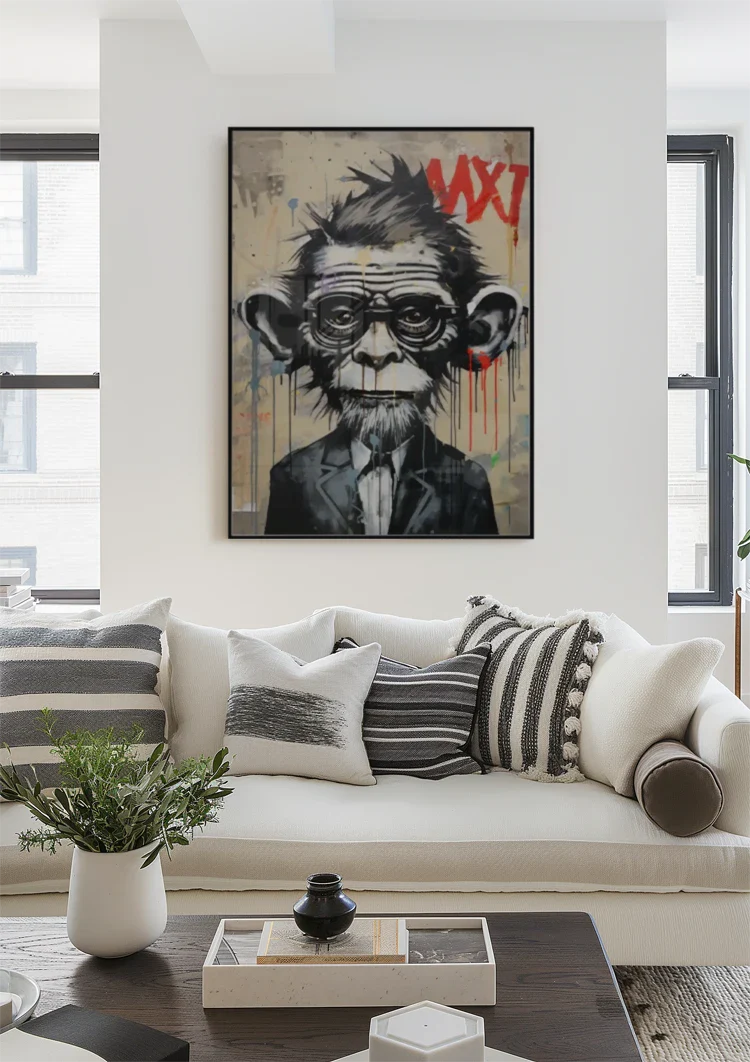 Monkey in Suit with Glasses Street Art Painting