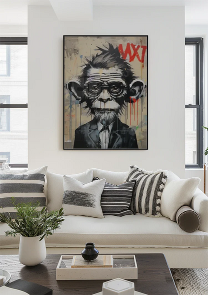 Monkey in Suit with Glasses Street Art Painting
