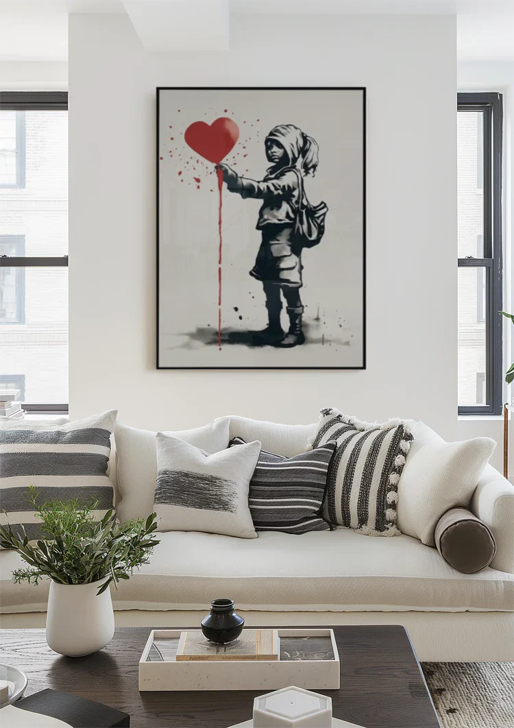 Meisje met Rood Hartballon Banksy Stijl Schilderij