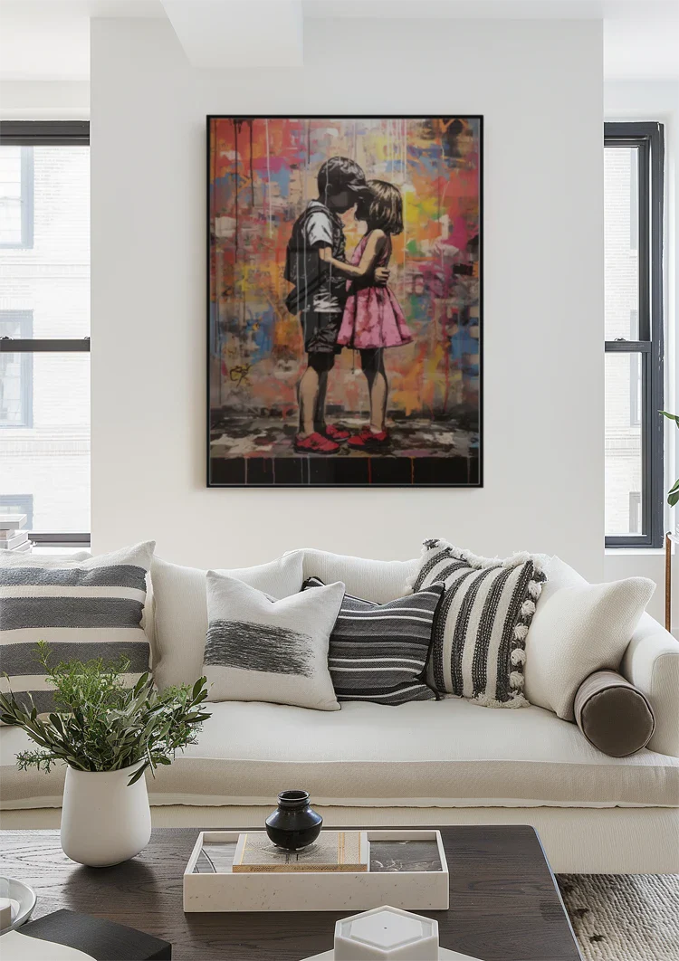 Two Children Together Colorful Street Art Painting