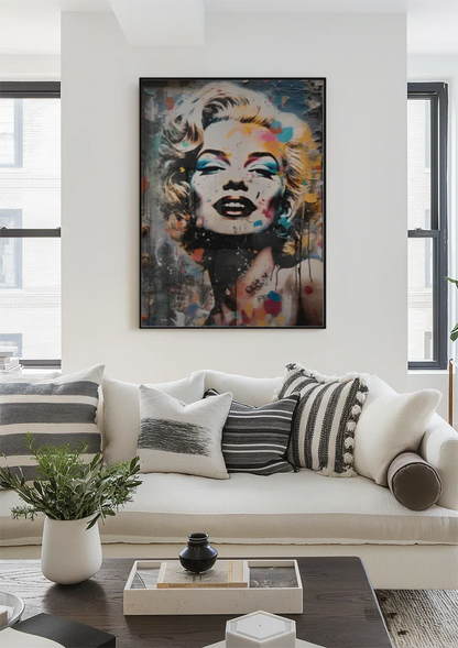Marilyn Monroe Portrait with Colorful Paint Accents Painting