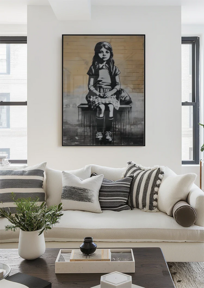 Girl on a Bench Black and White Realistic Painting