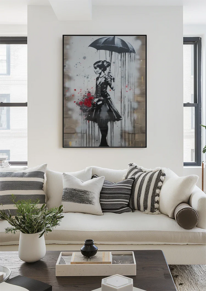 Elegant Lady with Umbrella and Red Roses Painting