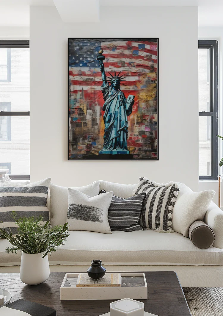 Statue of Liberty New York American Flag Pop Art Painting