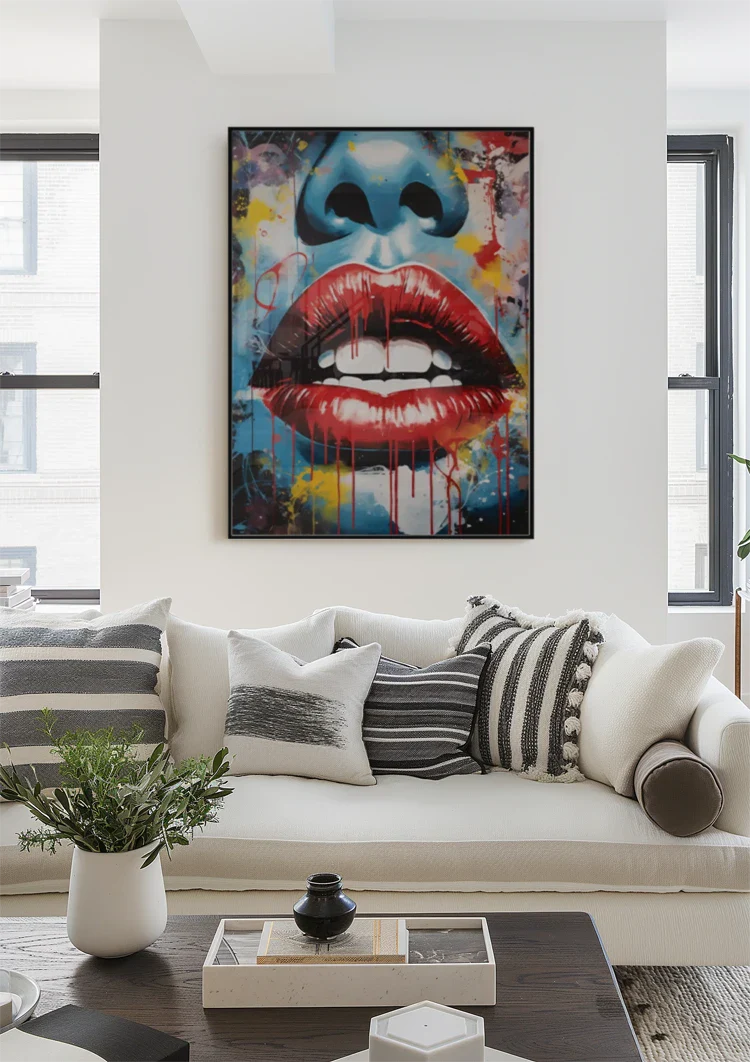 Close-up Red Lips Expressive Pop-Art Painting