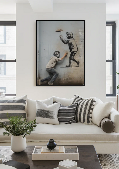 Graffiti Artist Paints Figure on Wall Street Art Painting