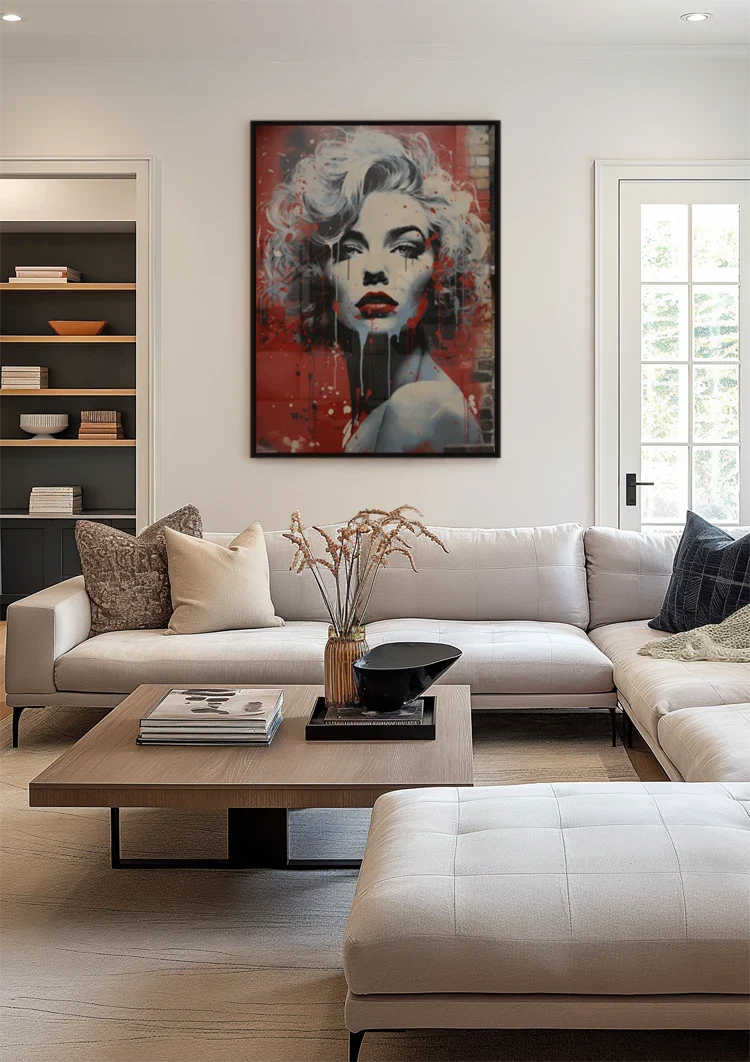 Black and White Female Portrait Red Lips Pop Art Painting