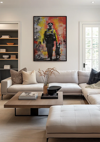 Police Officer with German Shepherd Colorful Graffiti Street Art Painting