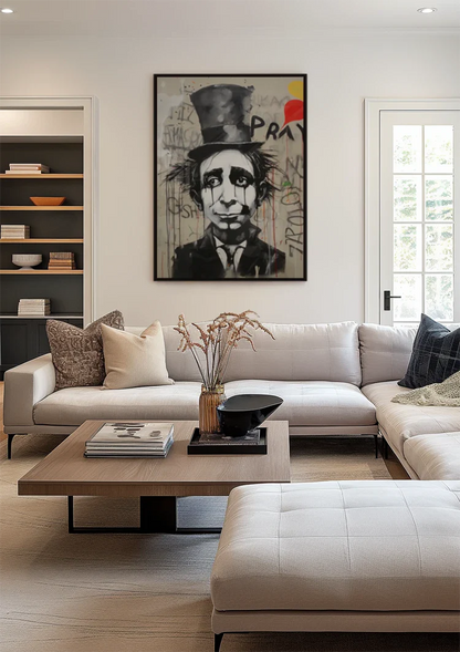 Melancholy Man with Top Hat Street Art Painting