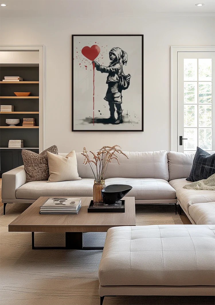 Meisje met Rood Hartballon Banksy Stijl Schilderij