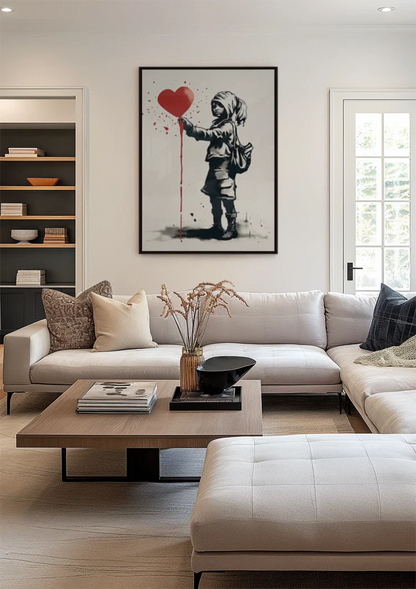 Meisje met Rood Hartballon Banksy Stijl Schilderij