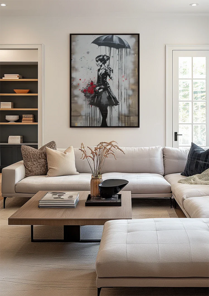 Elegant Lady with Umbrella and Red Roses Painting