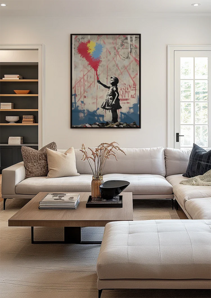 Girl with Colorful Balloons Banksy Style Painting