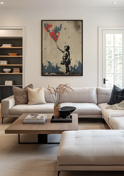 Child with Red Kite Banksy Style Street Art Painting