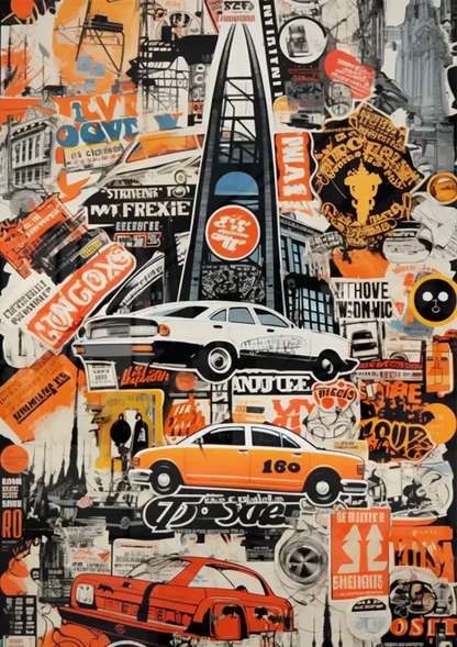Urban Collage Taxi Car Pop Art Retro Painting