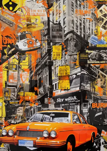 Orange Vintage Car Street Scene Pop Art Painting