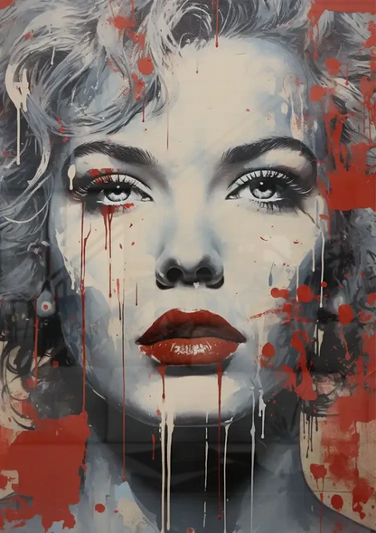 Frauenporträt Rote Lippen Graffiti Street Art Gemälde