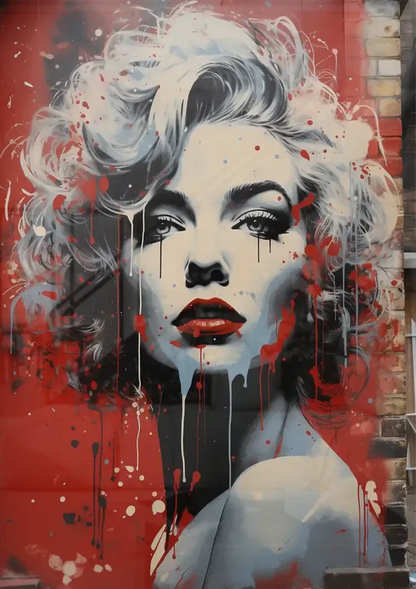 Black and White Female Portrait Red Lips Pop Art Painting