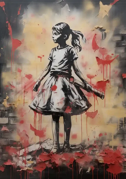 Girl with Red Butterflies Graffiti Street Art Painting