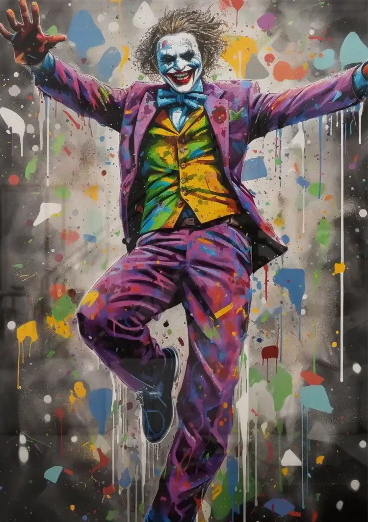 Colorful Clown in Purple Suit Graffiti Pop Art Canvas Painting