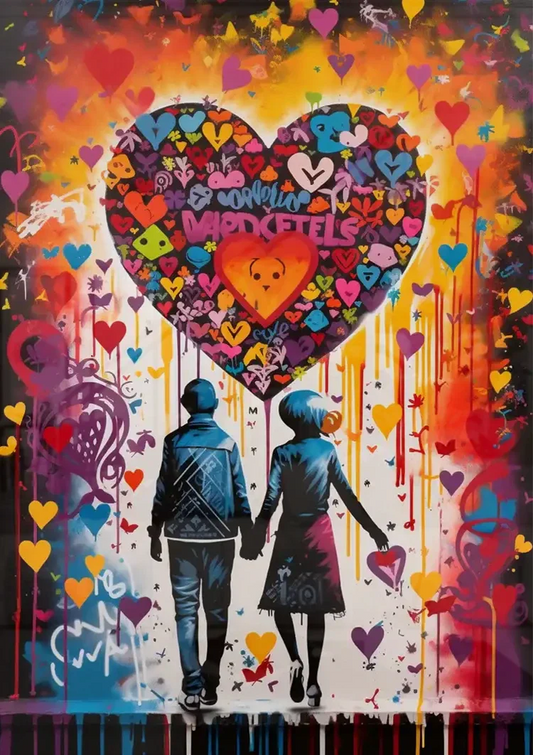 Pop-art canvas schilderij aan de muur in de slaapkamer