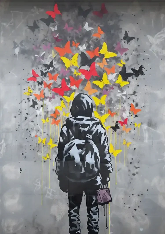 Street art canvas schilderij aan de muur in de slaapkamer
