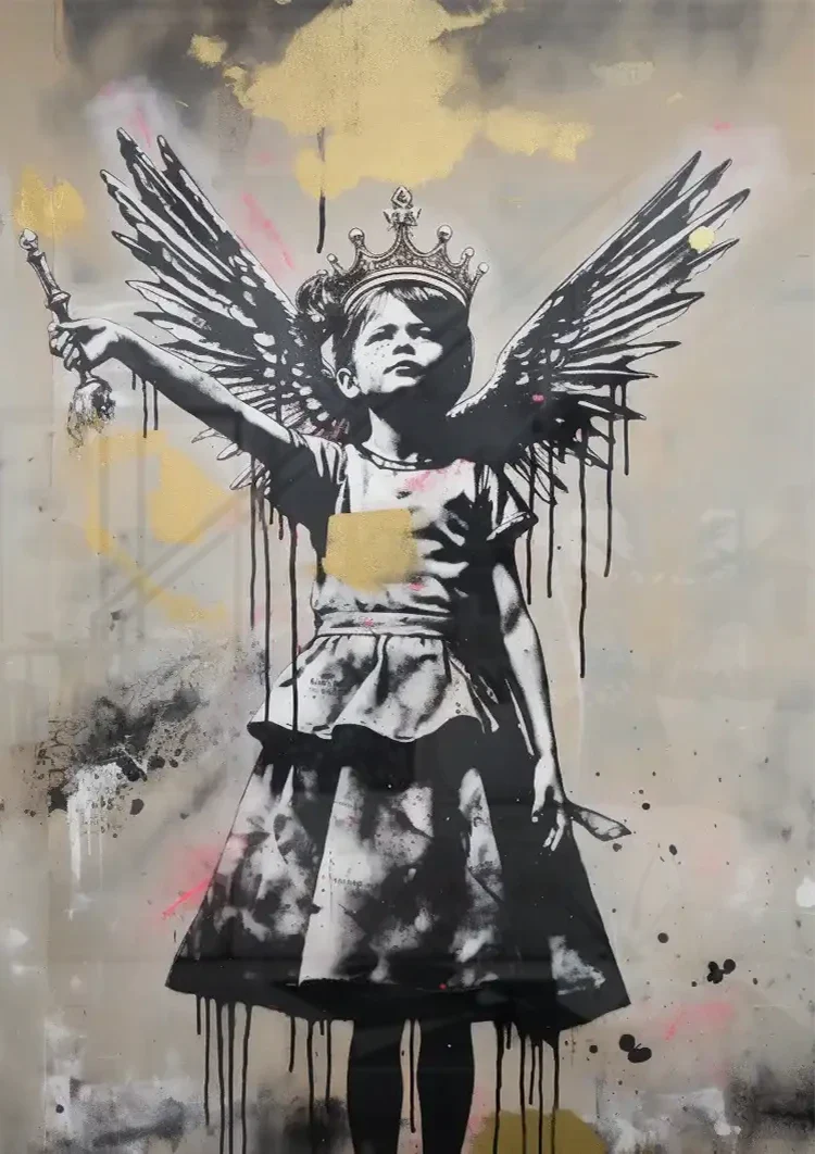 Meisje met Vleugels Kroon en Zwaard Schilderij